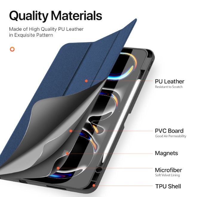 Dux Ducis - iPad Pro 13 (2024) Hülle - Leder Smart Flip Case - Domo Series - blau