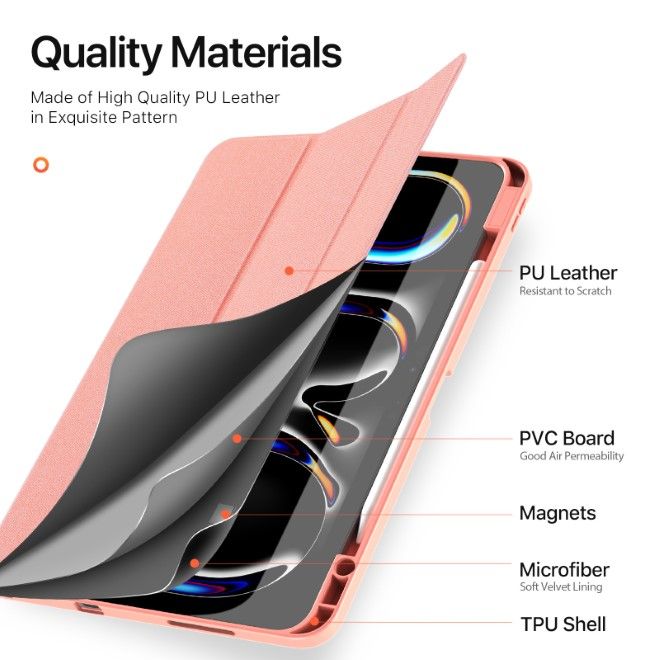 Dux Ducis - iPad Pro 13 (2024) Hülle - Leder Smart Flip Case - Domo Series - rosa