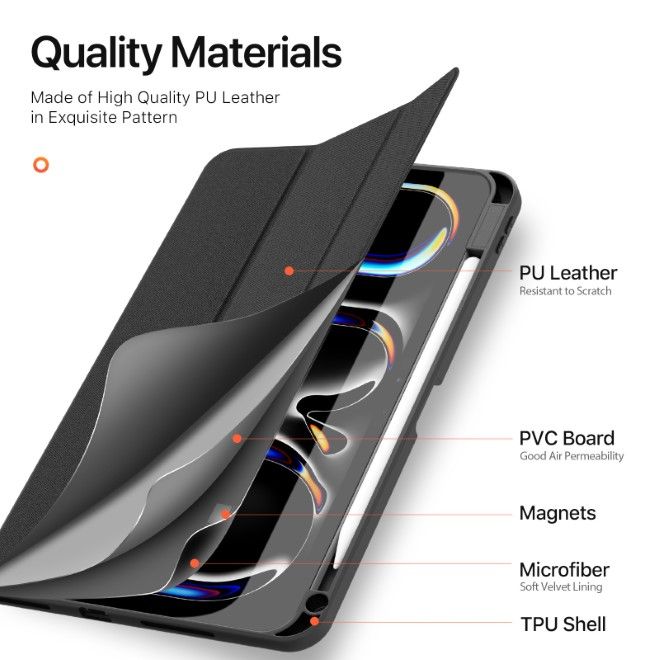 Dux Ducis - iPad Pro 11 (2024) Hülle - Leder Smart Flip Case - Domo Series - schwarz