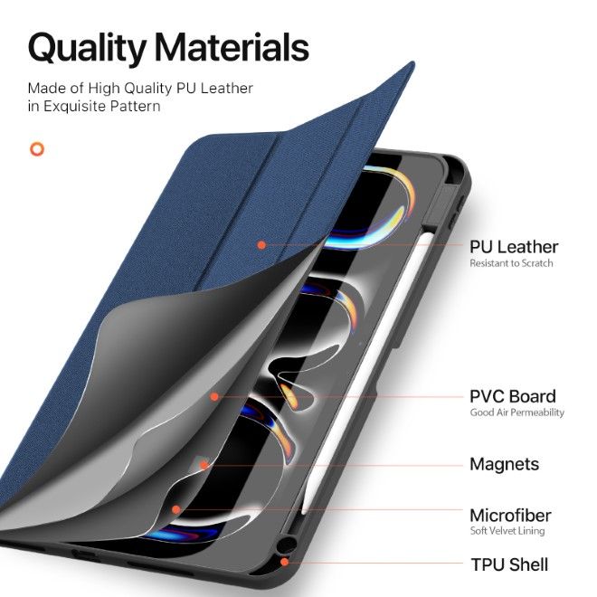 Dux Ducis - iPad Pro 11 (2024) Hülle - Leder Smart Flip Case - Domo Series - blau