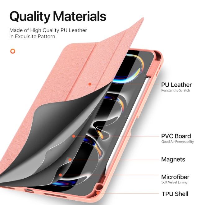 Dux Ducis - iPad Pro 11 (2024) Hülle - Leder Smart Flip Case - Domo Series - rosa