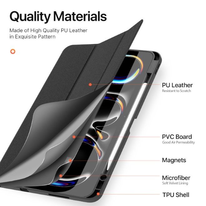 Dux Ducis - iPad Pro 13 (2024) Hülle - Leder Smart Flip Case - Domo Series - schwarz