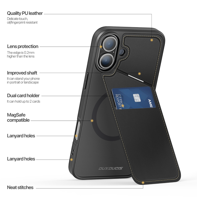 Dux Ducis - iPhone 16 Hülle - PC und TPU Hardcase - Rafi II Mag Series - schwarz