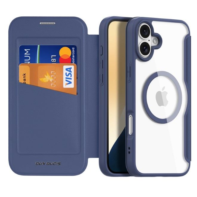 Dux Ducis - iPhone 16 Hülle - Leder Bookcover - MagSafe - Skin X Pro Series - blau
