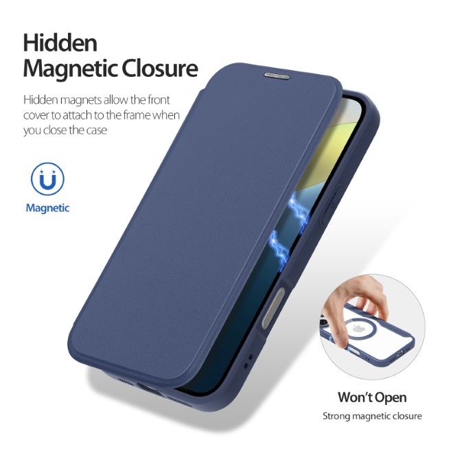 Dux Ducis - iPhone 16 Hülle - Leder Bookcover - MagSafe - Skin X Pro Series - blau
