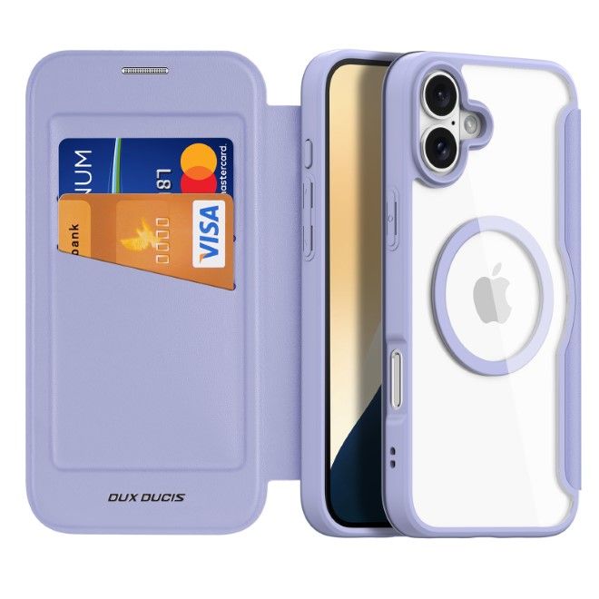 Dux Ducis - iPhone 16 Hülle - Leder Bookcover - MagSafe - Skin X Pro Series - purpur