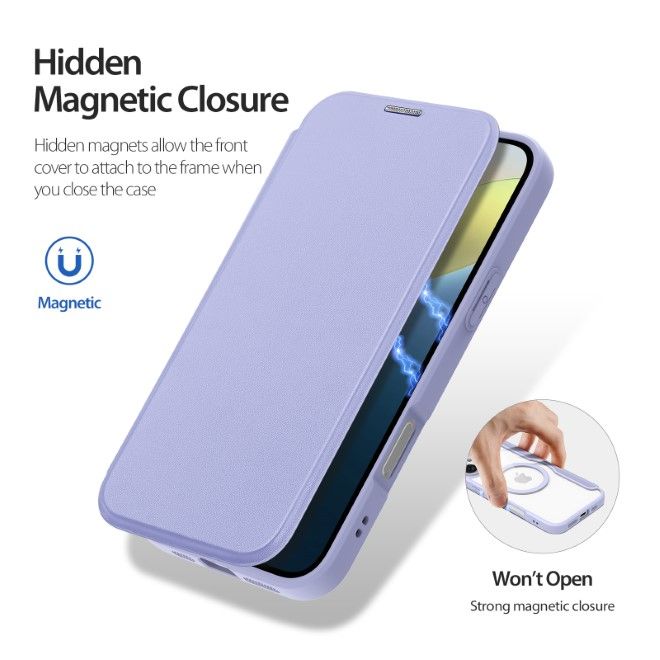 Dux Ducis - iPhone 16 Hülle - Leder Bookcover - MagSafe - Skin X Pro Series - purpur