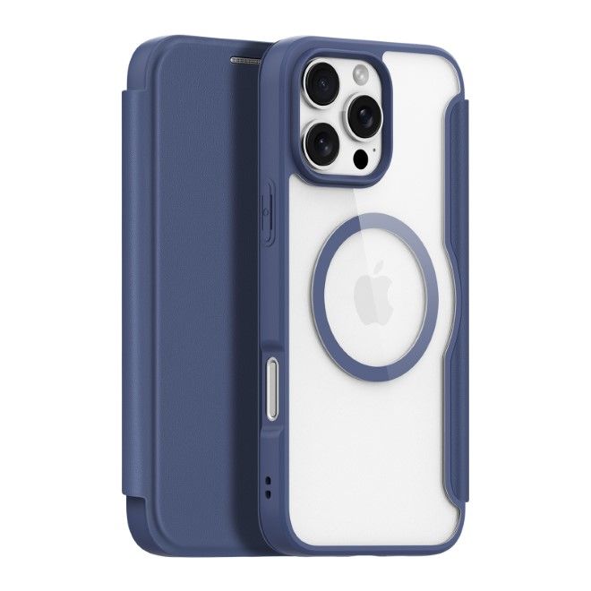 Dux Ducis - iPhone 16 Pro Hülle - Leder Bookcover - MagSafe - Skin X Pro Series - blau