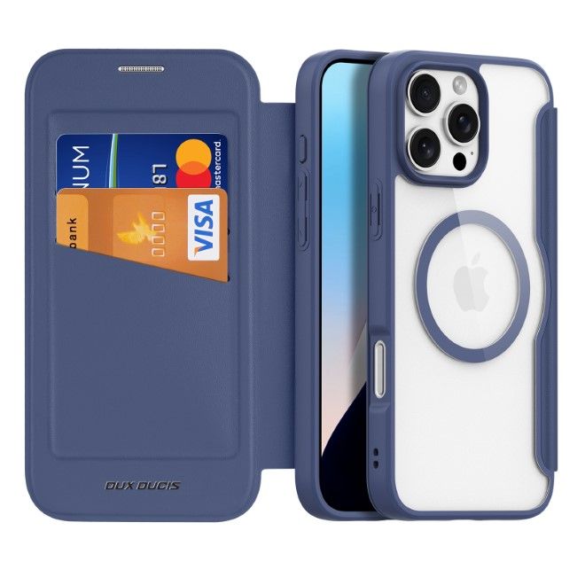 Dux Ducis - iPhone 16 Pro Hülle - Leder Bookcover - MagSafe - Skin X Pro Series - blau