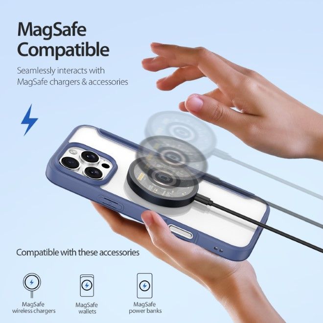 Dux Ducis - iPhone 16 Pro Hülle - Leder Bookcover - MagSafe - Skin X Pro Series - blau