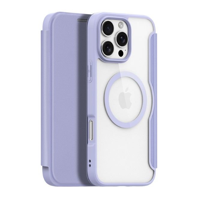 Dux Ducis - iPhone 16 Pro Hülle - Leder Bookcover - MagSafe - Skin X Pro Series - purpur