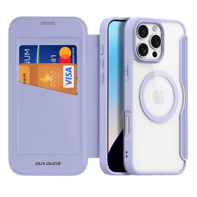 Dux Ducis - iPhone 16 Pro Hülle - Leder Bookcover - MagSafe - Skin X Pro Series - purpur
