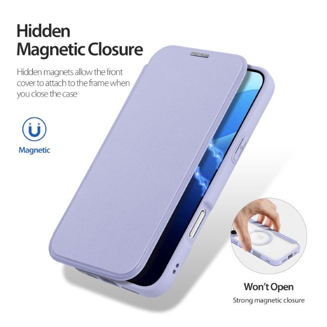 Dux Ducis - iPhone 16 Pro Hülle - Leder Bookcover - MagSafe - Skin X Pro Series - purpur