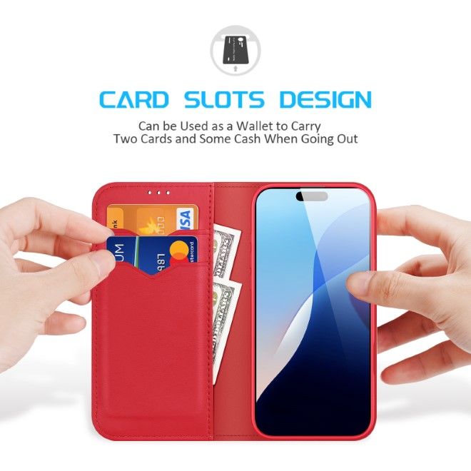 Dux Ducis - iPhone 16 Hülle - Handy Leder Case - Hivo Series - rot