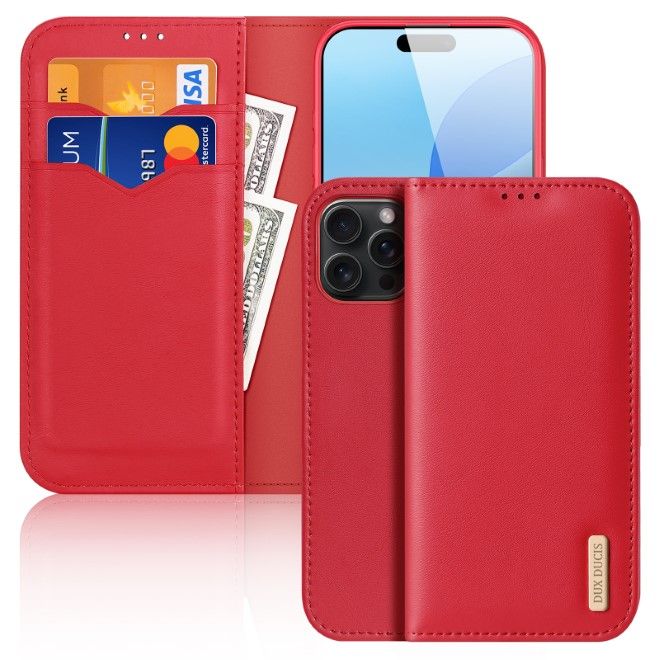 Dux Ducis - iPhone 16 Pro Hülle - Handy Leder Case - Hivo Series - rot