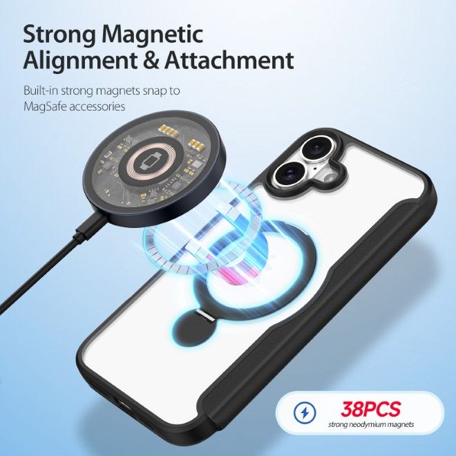 Dux Ducis - iPhone 16 Hülle - Leder Bookcover mit Ring Standfunktion - Skin X Pro 360° Ring Stand Series - schwarz