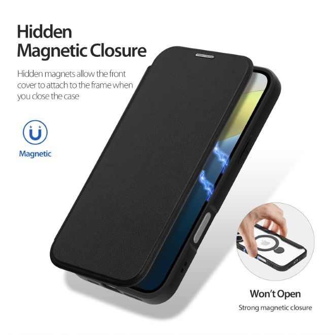 Dux Ducis - iPhone 16 Hülle - Leder Bookcover mit Ring Standfunktion - Skin X Pro 360° Ring Stand Series - schwarz