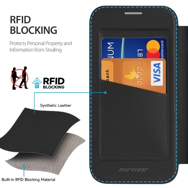 Dux Ducis - iPhone 16 Hülle - Leder Bookcover mit Ring Standfunktion - Skin X Pro 360° Ring Stand Series - schwarz