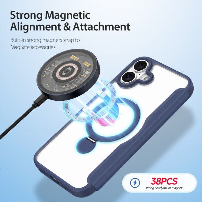 Dux Ducis - iPhone 16 Plus Hülle - Leder Bookcover mit Ring Standfunktion - Skin X Pro 360° Ring Stand Series - blau
