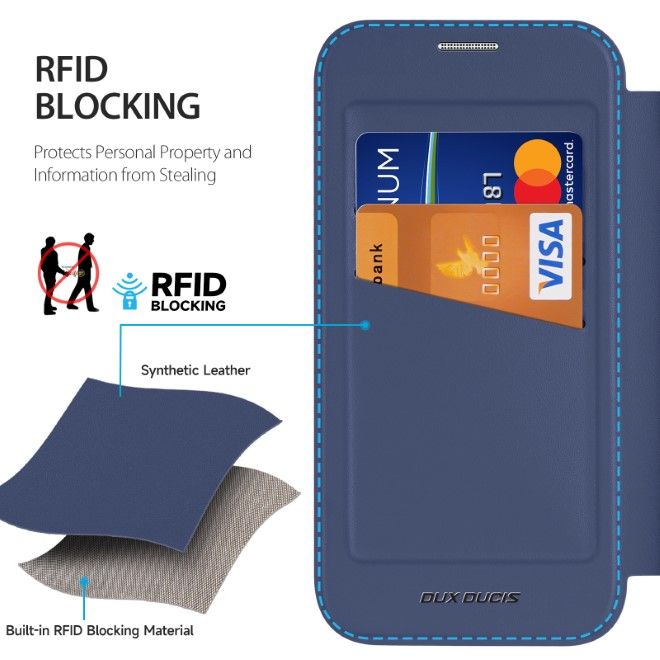 Dux Ducis - iPhone 16 Plus Hülle - Leder Bookcover mit Ring Standfunktion - Skin X Pro 360° Ring Stand Series - blau