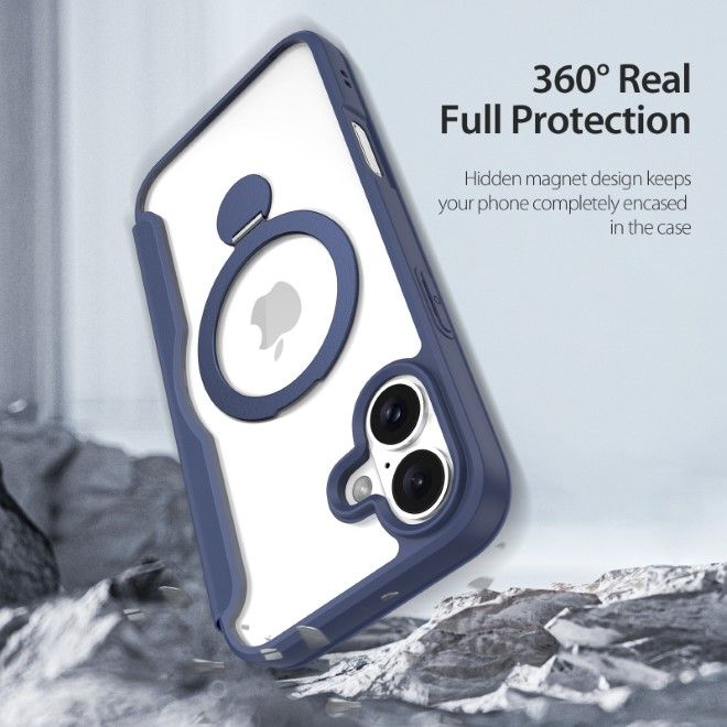 Dux Ducis - iPhone 16 Plus Hülle - Leder Bookcover mit Ring Standfunktion - Skin X Pro 360° Ring Stand Series - blau