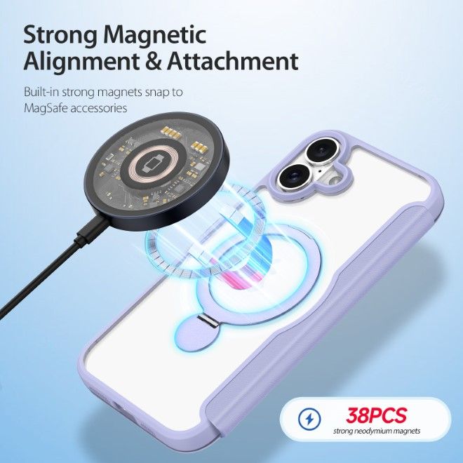 Dux Ducis - iPhone 16 Plus Hülle - Leder Bookcover mit Ring Standfunktion - Skin X Pro 360° Ring Stand Series - purpur
