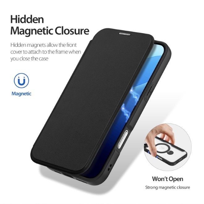 Dux Ducis - iPhone 16 Pro Hülle - Leder Bookcover mit Ring Standfunktion - Skin X Pro 360° Ring Stand Series - schwarz