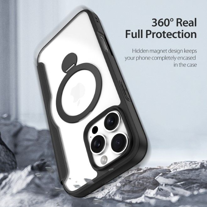 Dux Ducis - iPhone 16 Pro Hülle - Leder Bookcover mit Ring Standfunktion - Skin X Pro 360° Ring Stand Series - schwarz