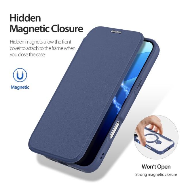 Dux Ducis - iPhone 16 Pro Hülle - Leder Bookcover mit Ring Standfunktion - Skin X Pro 360° Ring Stand Series - blau