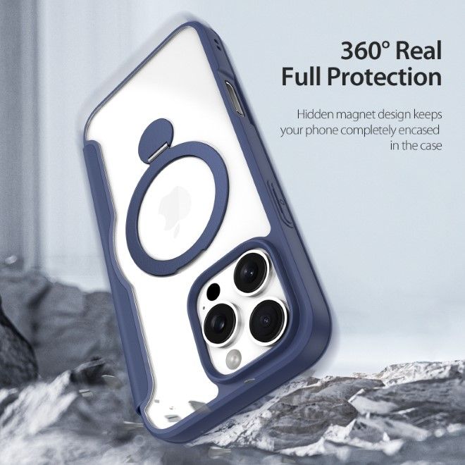Dux Ducis - iPhone 16 Pro Hülle - Leder Bookcover mit Ring Standfunktion - Skin X Pro 360° Ring Stand Series - blau