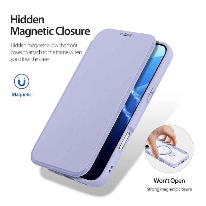 Dux Ducis - iPhone 16 Pro Hülle - Leder Bookcover mit Ring Standfunktion - Skin X Pro 360° Ring Stand Series - purpur