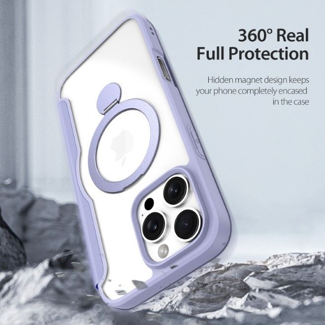 Dux Ducis - iPhone 16 Pro Hülle - Leder Bookcover mit Ring Standfunktion - Skin X Pro 360° Ring Stand Series - purpur