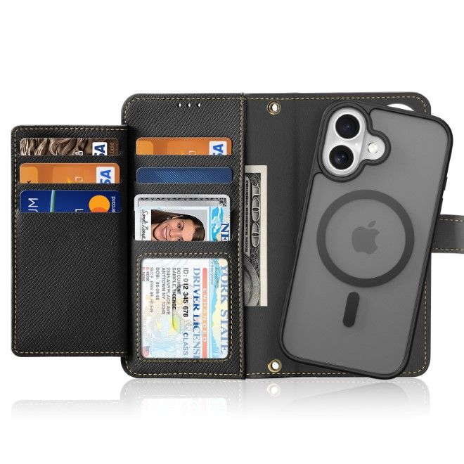 Dux Ducis - iPhone 16 Hülle - Kunstleder Bookcover - MagSafe kompatibel - Lawa Series - schwarz