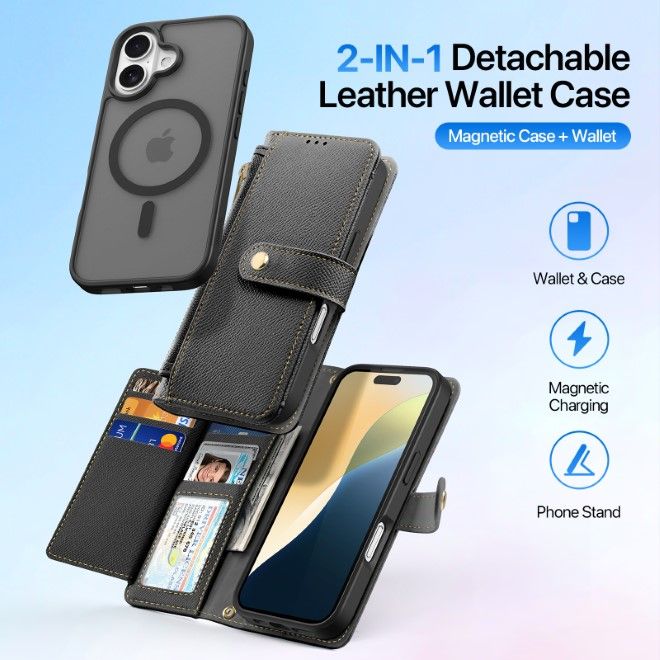Dux Ducis - iPhone 16 Hülle - Kunstleder Bookcover - MagSafe kompatibel - Lawa Series - schwarz