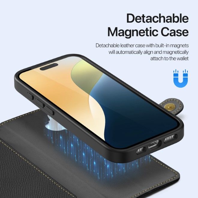 Dux Ducis - iPhone 16 Hülle - Kunstleder Bookcover - MagSafe kompatibel - Lawa Series - schwarz