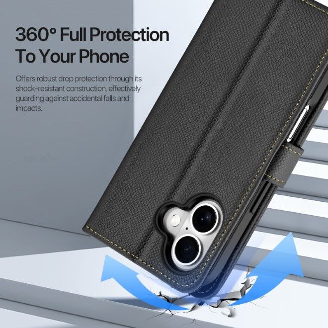 Dux Ducis - iPhone 16 Hülle - Kunstleder Bookcover - MagSafe kompatibel - Lawa Series - schwarz