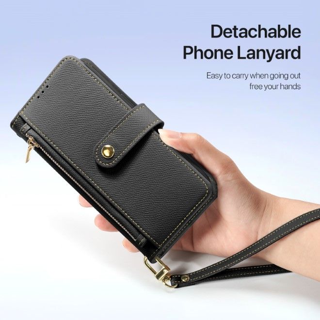 Dux Ducis - iPhone 16 Hülle - Kunstleder Bookcover - MagSafe kompatibel - Lawa Series - schwarz