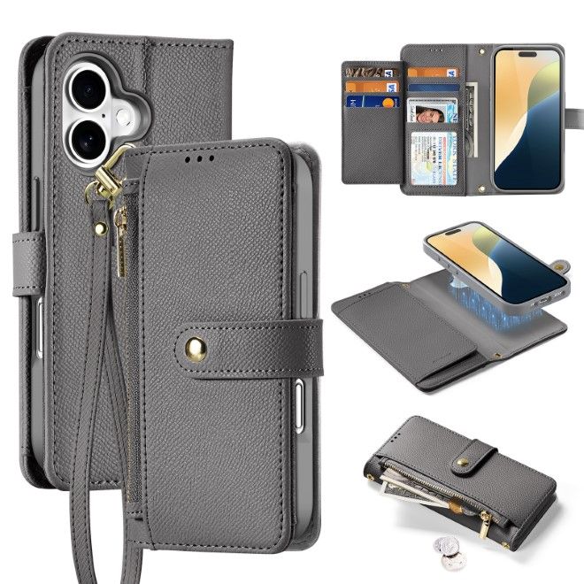 Dux Ducis - iPhone 16 Hülle - Kunstleder Bookcover - MagSafe kompatibel - Lawa Series - grau
