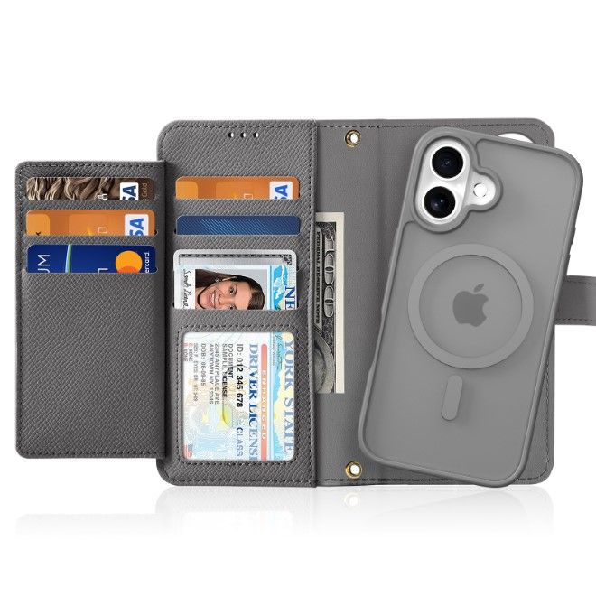 Dux Ducis - iPhone 16 Hülle - Kunstleder Bookcover - MagSafe kompatibel - Lawa Series - grau