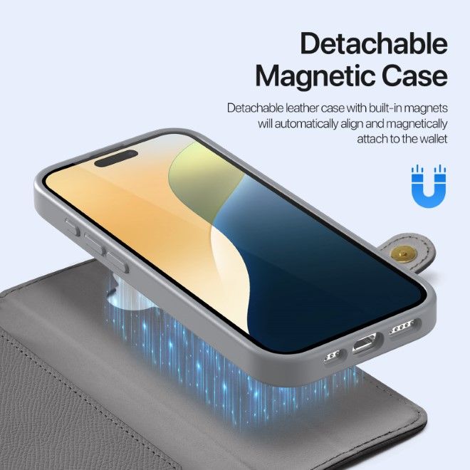 Dux Ducis - iPhone 16 Hülle - Kunstleder Bookcover - MagSafe kompatibel - Lawa Series - grau