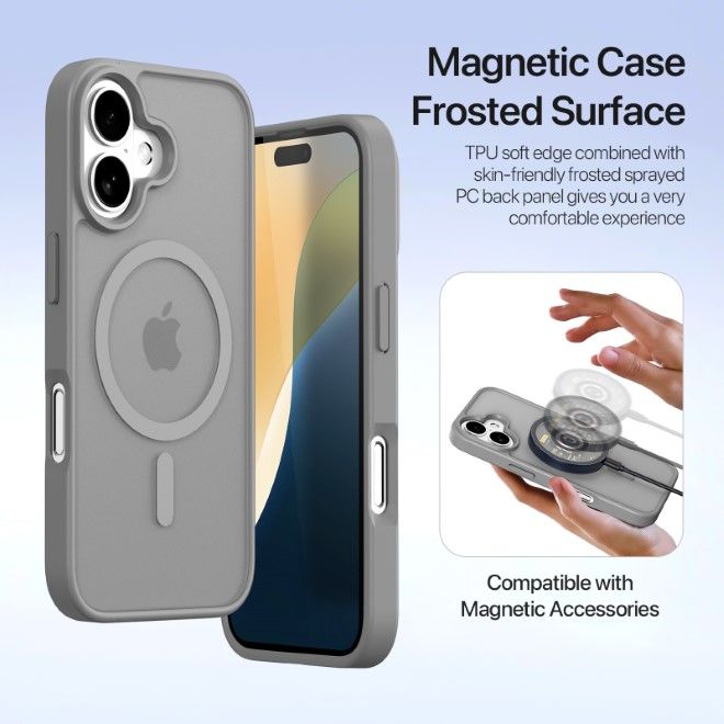 Dux Ducis - iPhone 16 Hülle - Kunstleder Bookcover - MagSafe kompatibel - Lawa Series - grau
