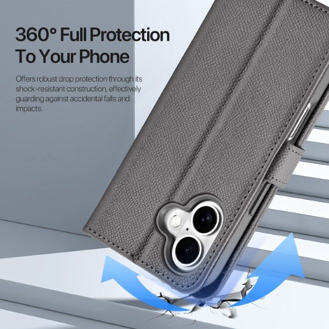 Dux Ducis - iPhone 16 Hülle - Kunstleder Bookcover - MagSafe kompatibel - Lawa Series - grau