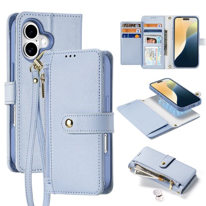 Dux Ducis - iPhone 16 Hülle - Kunstleder Bookcover - MagSafe kompatibel - Lawa Series - hellblau