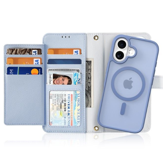 Dux Ducis - iPhone 16 Hülle - Kunstleder Bookcover - MagSafe kompatibel - Lawa Series - hellblau