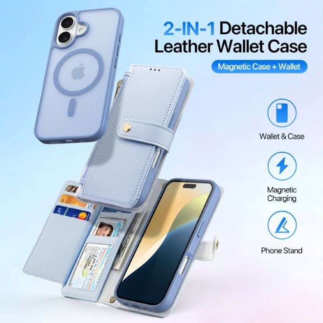 Dux Ducis - iPhone 16 Hülle - Kunstleder Bookcover - MagSafe kompatibel - Lawa Series - hellblau