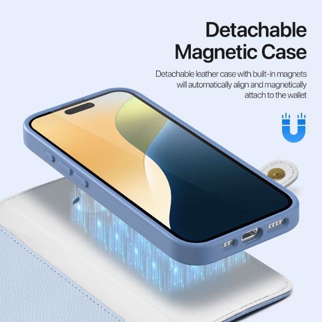 Dux Ducis - iPhone 16 Hülle - Kunstleder Bookcover - MagSafe kompatibel - Lawa Series - hellblau