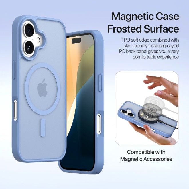 Dux Ducis - iPhone 16 Hülle - Kunstleder Bookcover - MagSafe kompatibel - Lawa Series - hellblau