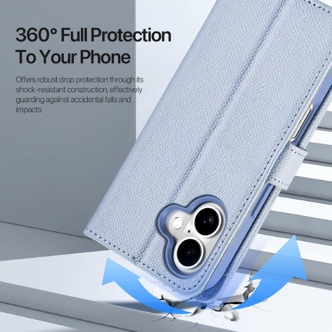 Dux Ducis - iPhone 16 Hülle - Kunstleder Bookcover - MagSafe kompatibel - Lawa Series - hellblau