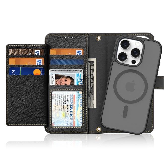 Dux Ducis - iPhone 16 Pro Hülle - Kunstleder Bookcover - MagSafe kompatibel - Lawa Series - schwarz