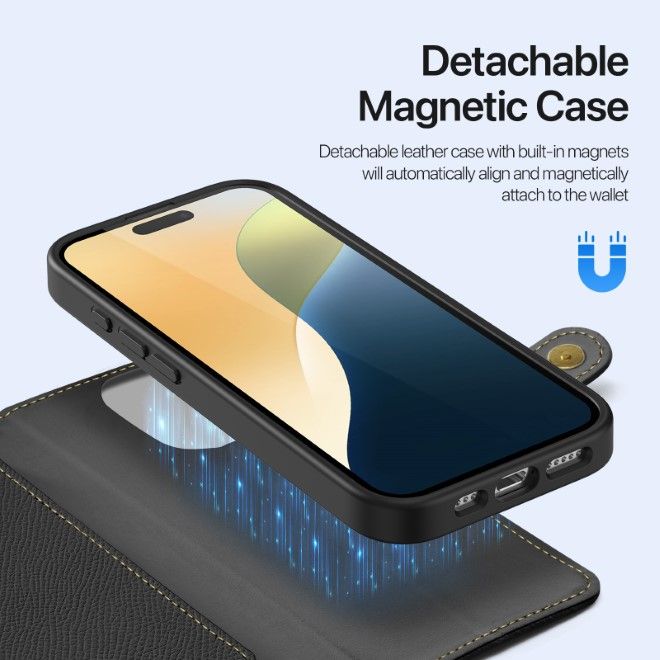 Dux Ducis - iPhone 16 Pro Hülle - Kunstleder Bookcover - MagSafe kompatibel - Lawa Series - schwarz